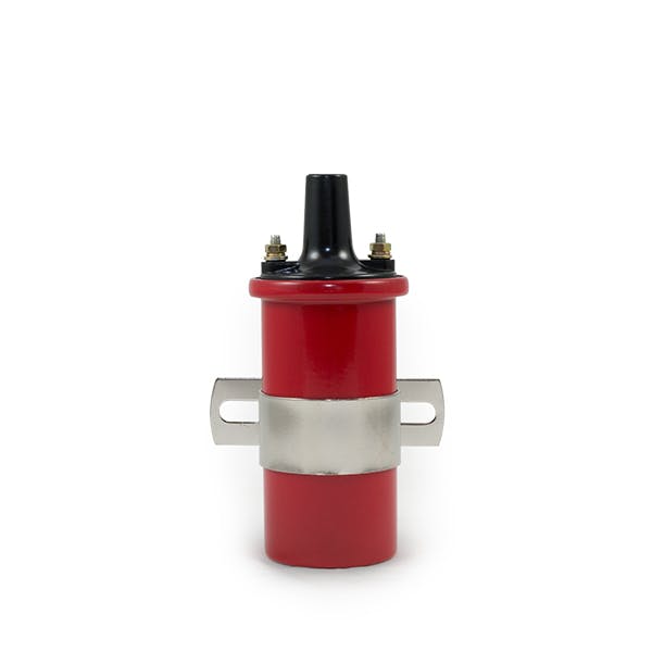 Top Street Performance JM6927R Ignition Coil Canister Round Oil-Filled, 45K Volt, Female Socket, Red