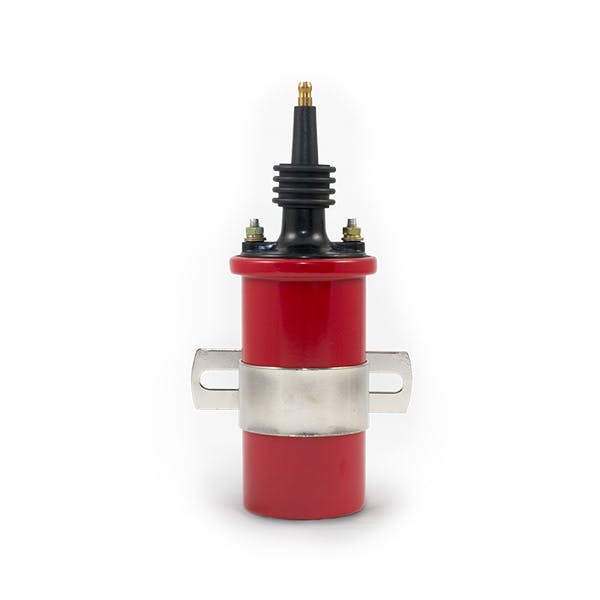 Top Street Performance JM6928R Ignition Coil Canister Round Oil-Filled, 45K Volt, Male Socket, Red