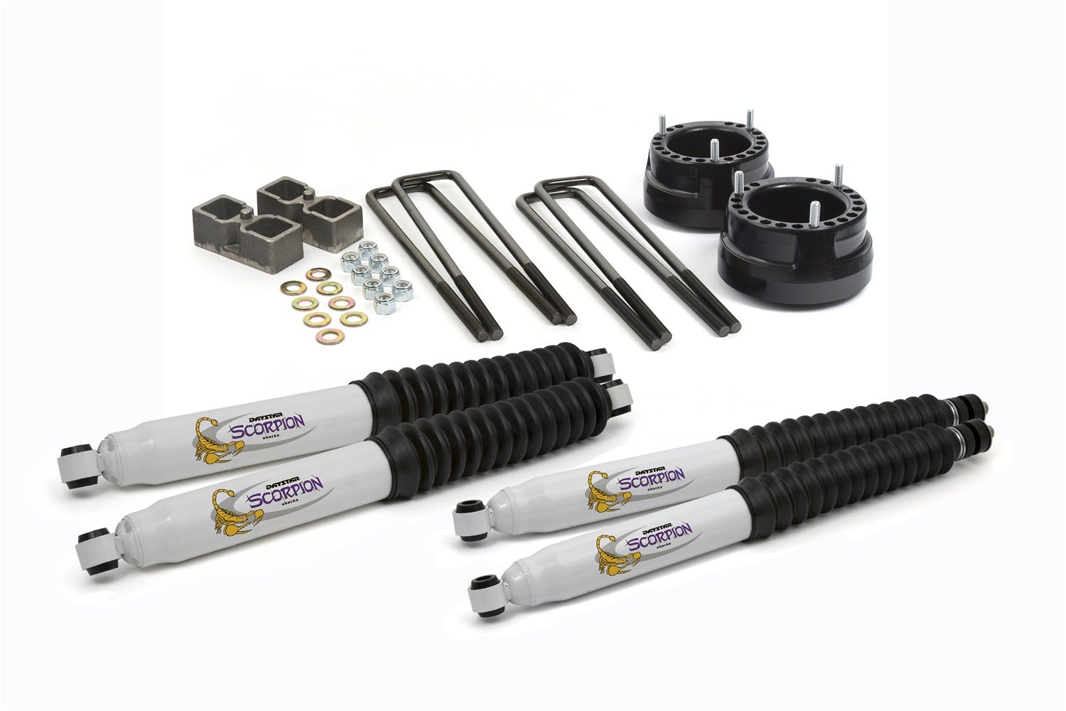 Daystar KC09123BK Suspension Lift Kit; 2 inch Front Coil Spring Spacers; 2 inch Rear Blocks w/ U-bolts