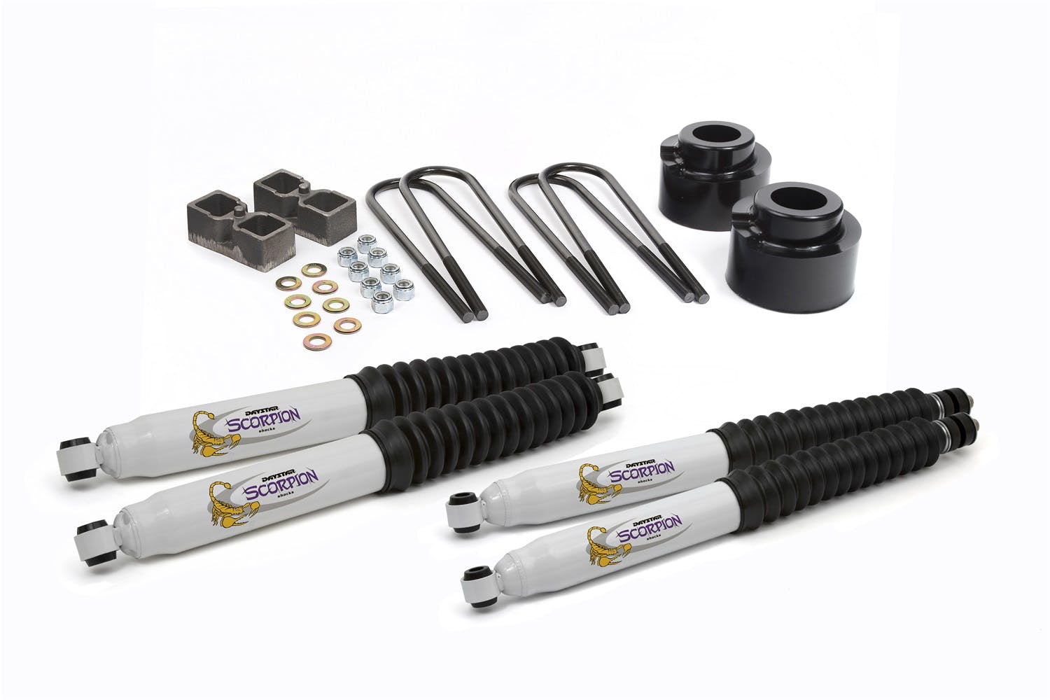Daystar KF09051BK Suspension Lift Kit; 2.5 inch Front Coil Spring Spacers; 2 inch Rear Lift Blocks