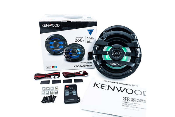 Kenwood KFC-1673MRBL 260 Watts Max 4 Ohms 6.5 Inch 2-Way RGB Lightning Marine Power Sports LED Speakers- Black