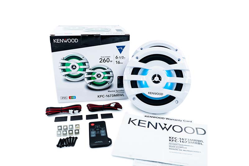 Kenwood KFC-1673MRWL 260 Watts Max 4 Ohms 6.5 Inch 2-Way RGB Lightning Marine Power Sports LED Speakers- White