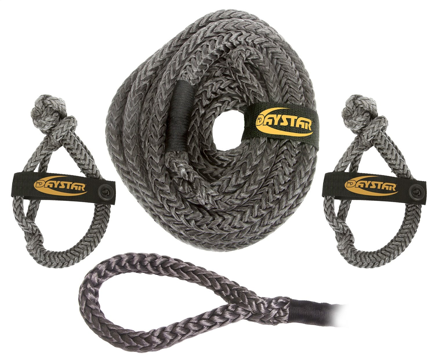 Daystar KU10205BK 3/4 inch X 25 Black Rope, Loop Ends w/(2) 3/8 inch Soft Shackles/Nylon Recovery Bag