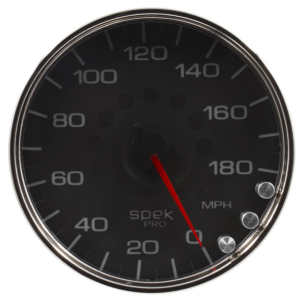 AutoMeter Products P23031 Spek Pro Speedometer Gauge, Electric Programmable Black/Chrome 5, 180 MPH