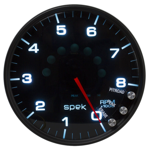 AutoMeter Products P23852 Spek Pro Tachometer Gauge, 5, 8K RPM, with Shift Light Black/Smoke/Black