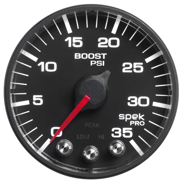 AutoMeter Products P303328 Spek Pro 2-1/16in Boost, 0-35 PSI, Black Dial, Black Bezel