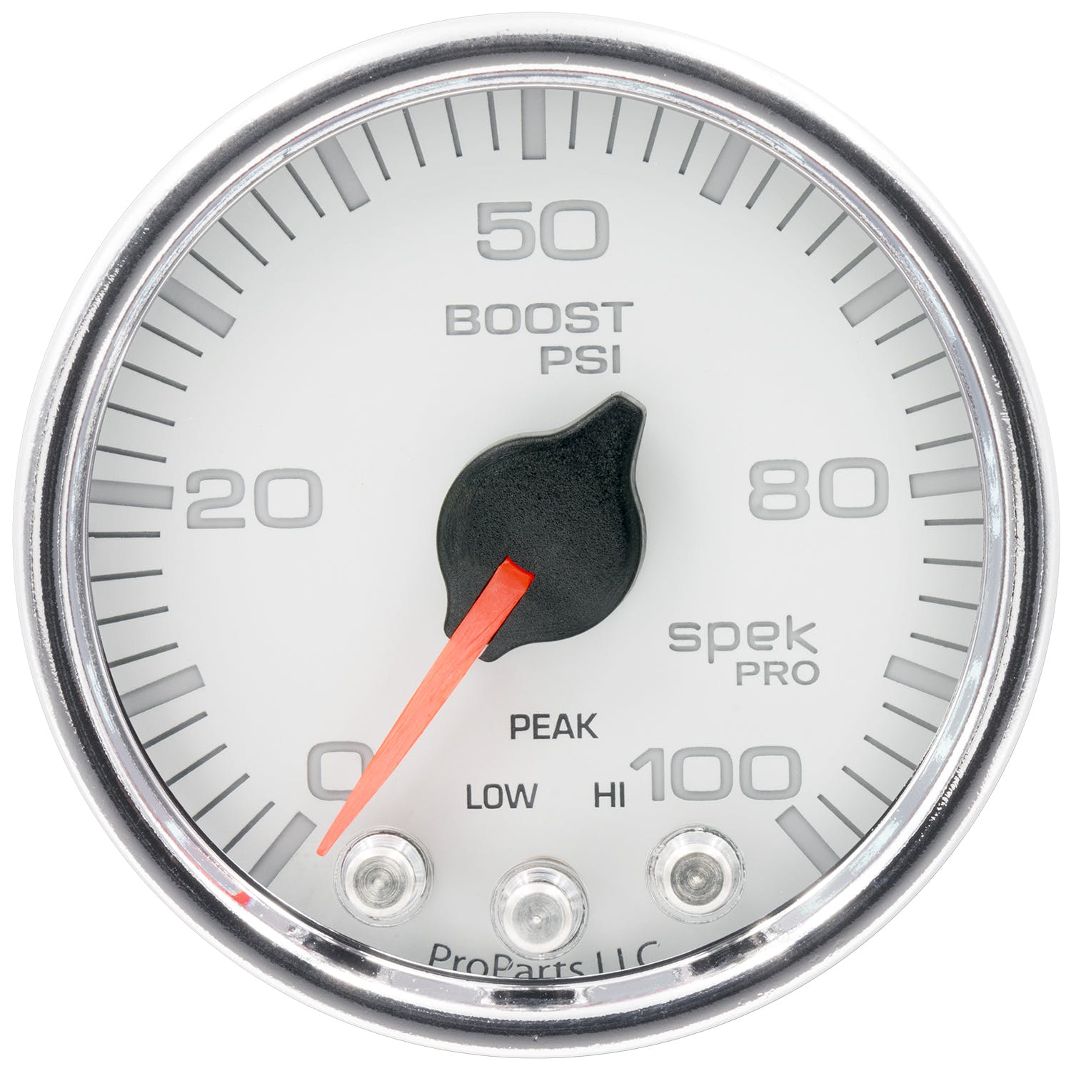 AutoMeter Products P30511 Boost Gauge, 2 1/16, 100PSI, Stepper Motor w/Peak and Warning, White/Chrome
