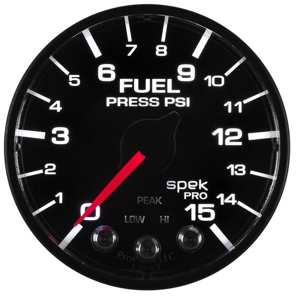 AutoMeter Products P315328 Spek Pro 2-1/16in Fuel Pressure, 0-15 PSI, Black Dial, Black Bezel