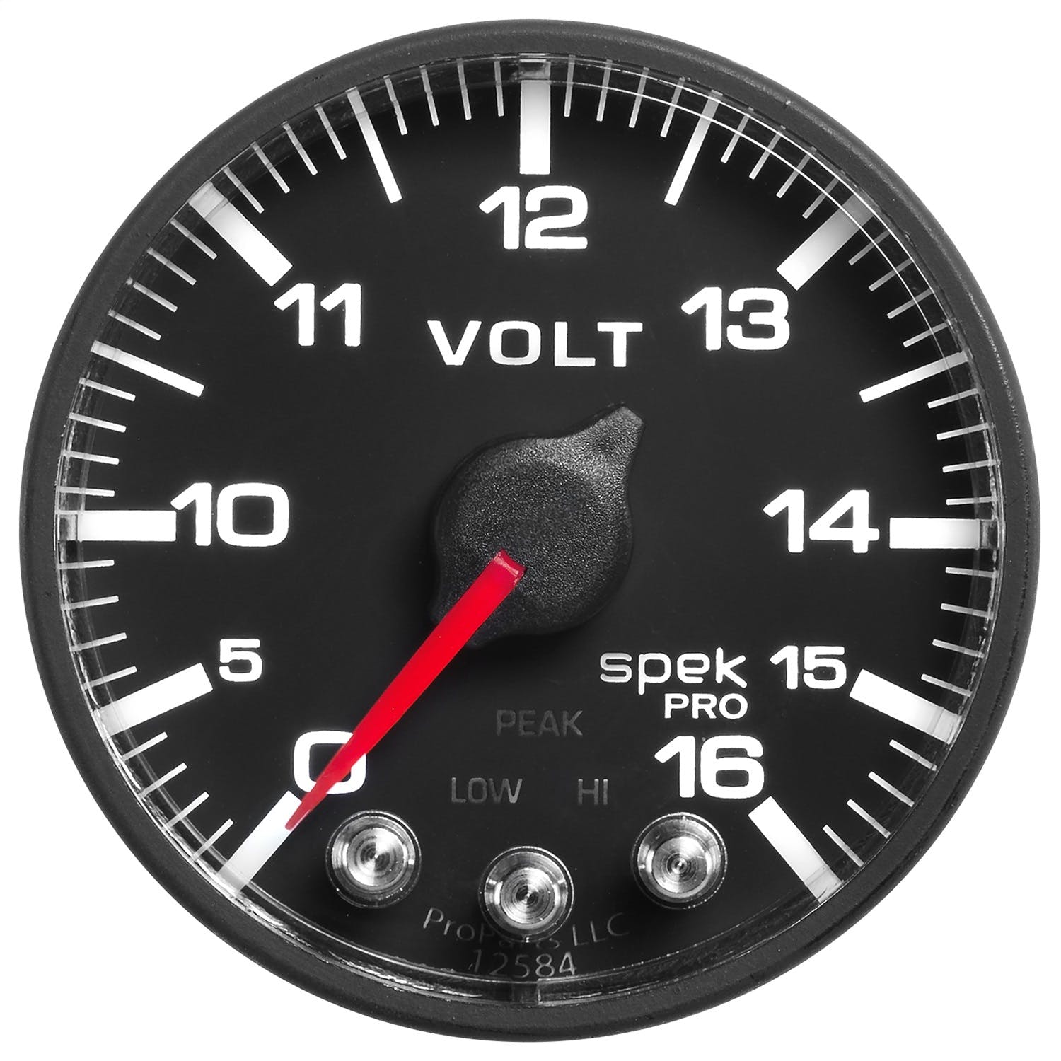 AutoMeter Products P344328 Volt; 2in.; 16V; Stepper Motor w/Peak/Warn; Blk/Blk; Spek