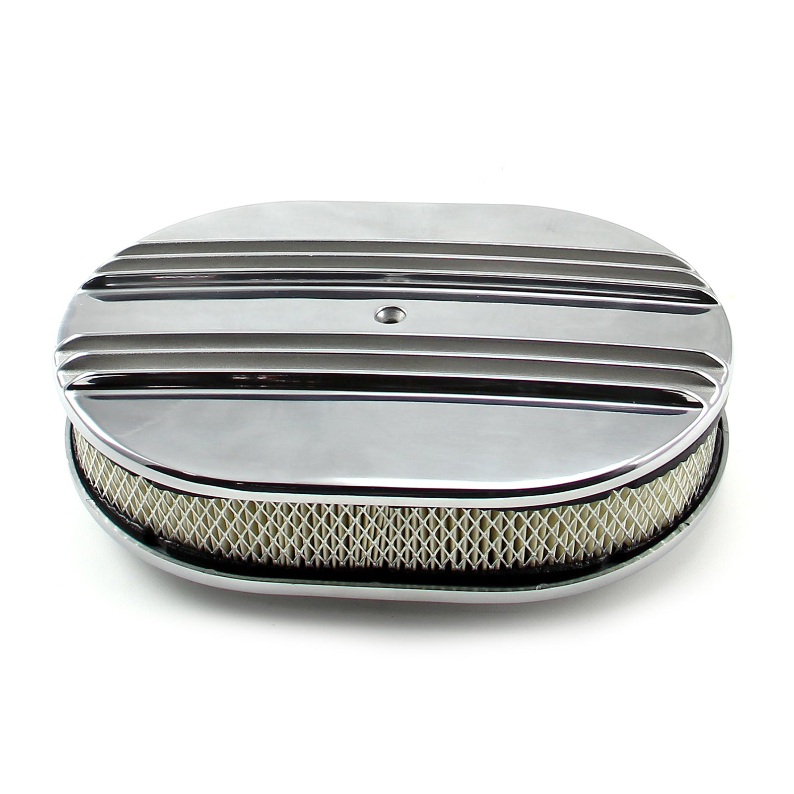 Speedmaster PCE104.1011 12 x 2 Oval Classic Center Finned Polished Aluminum Air Cleaner Kit