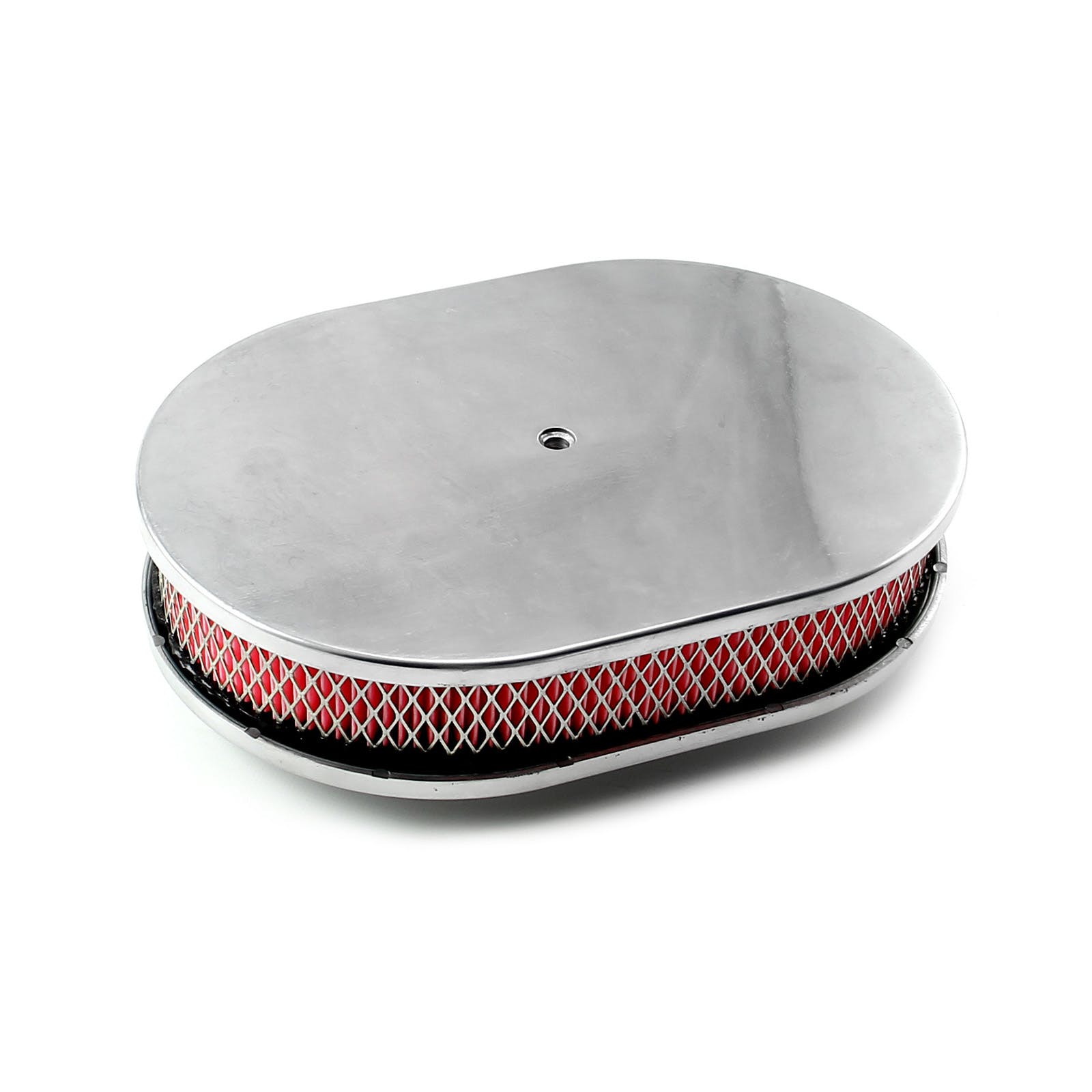 Speedmaster PCE104.1018 12 x 2 Oval Plain Polished Aluminum Air Cleaner Kit - Red Filter