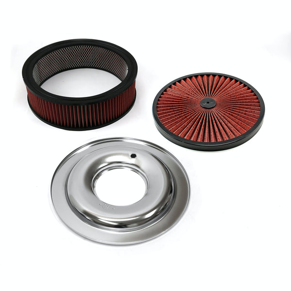 Speedmaster PCE104.1036 14 x 4 Washable Element Extreme Top w/Black Ring Flat Base Air Cleaner Kit