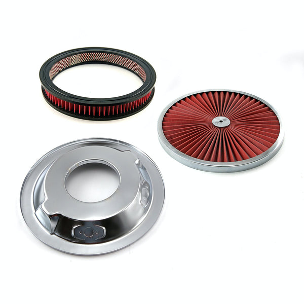 Speedmaster PCE104.1042 14 x 2 Washable Element Extreme Top w/Chrome Ring Dropped Base Air Cleaner Kit