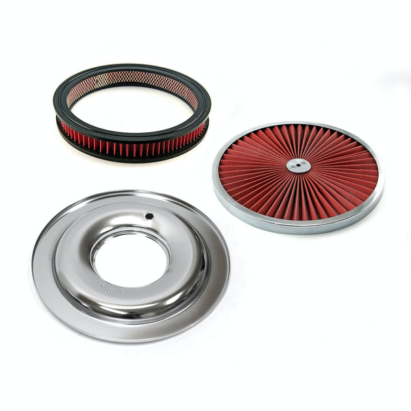 Speedmaster PCE104.1046 14 x 2 Washable Element Extreme Top w/Chrome Ring Flat Base Air Cleaner Kit