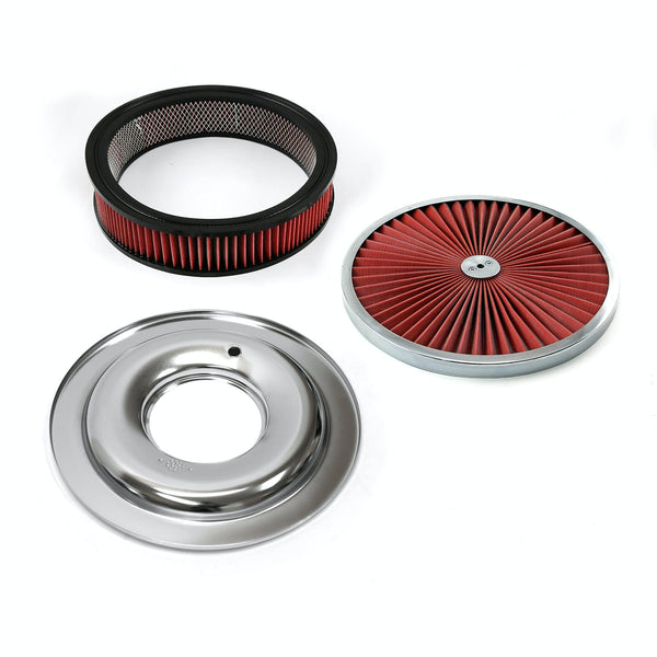 Speedmaster PCE104.1047 14 x 3 Washable Element Extreme Top w/Chrome Ring Flat Base Air Cleaner Kit