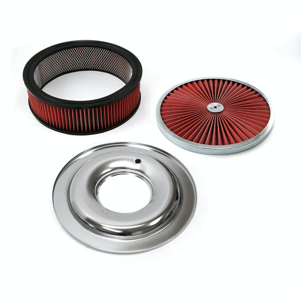 Speedmaster PCE104.1048 14 x 4 Washable Element Extreme Top w/Chrome Ring Flat Base Air Cleaner Kit