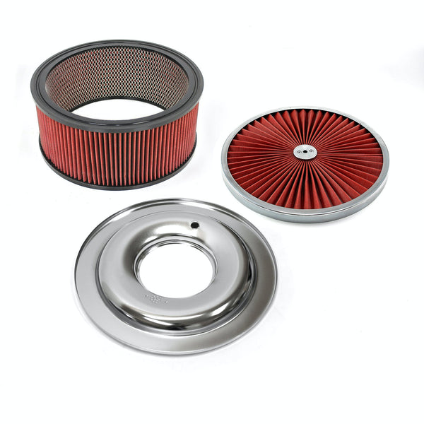 Speedmaster PCE104.1049 14 x 6 Washable Element Extreme Top w/Chrome Ring Flat Base Air Cleaner Kit