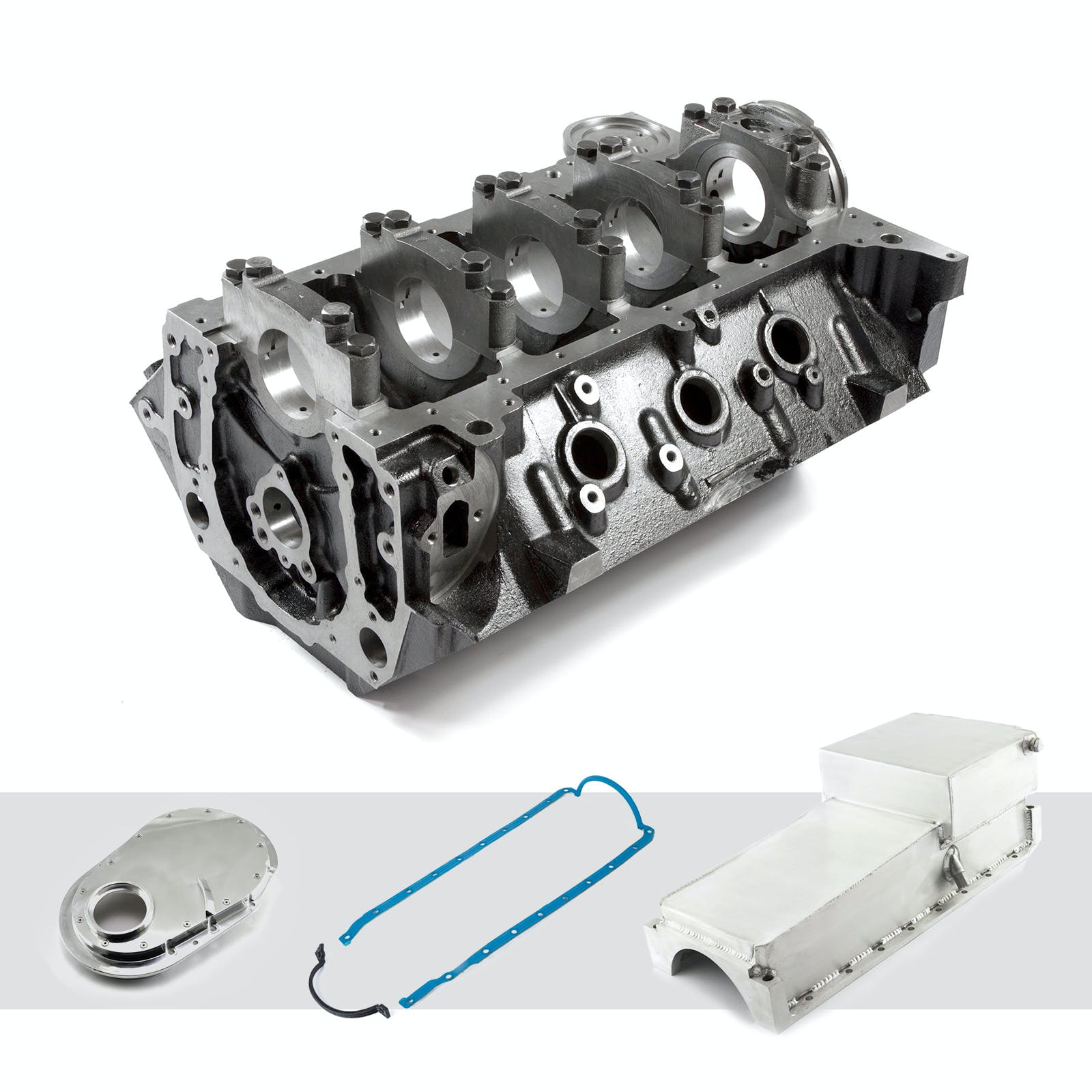 Speedmaster PCE286.1057 4-Bolt Billet Main Iron Engine Block Oil Pan and Timing Cover Kit