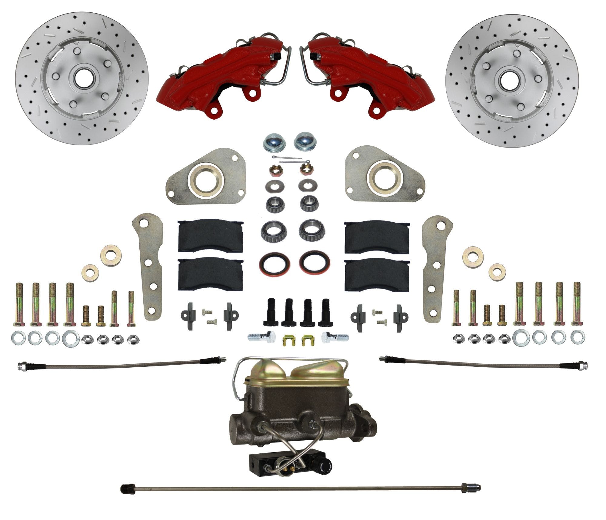LEED Brakes RFC0025-405X Ford Full Size Manual Disc Conversion Kit with MaxGrip XDS, Red Powder Coat