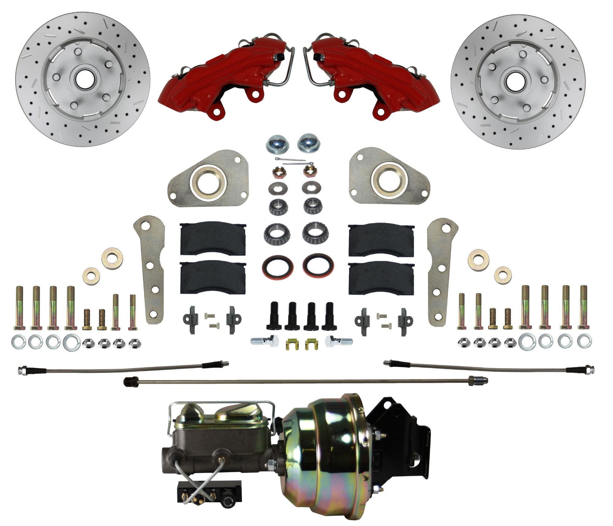 LEED Brakes RFC0025-Y307X Ford Full Size Y Block Power Disc Conversion Kit with MaxGrip XDS, Red Powder