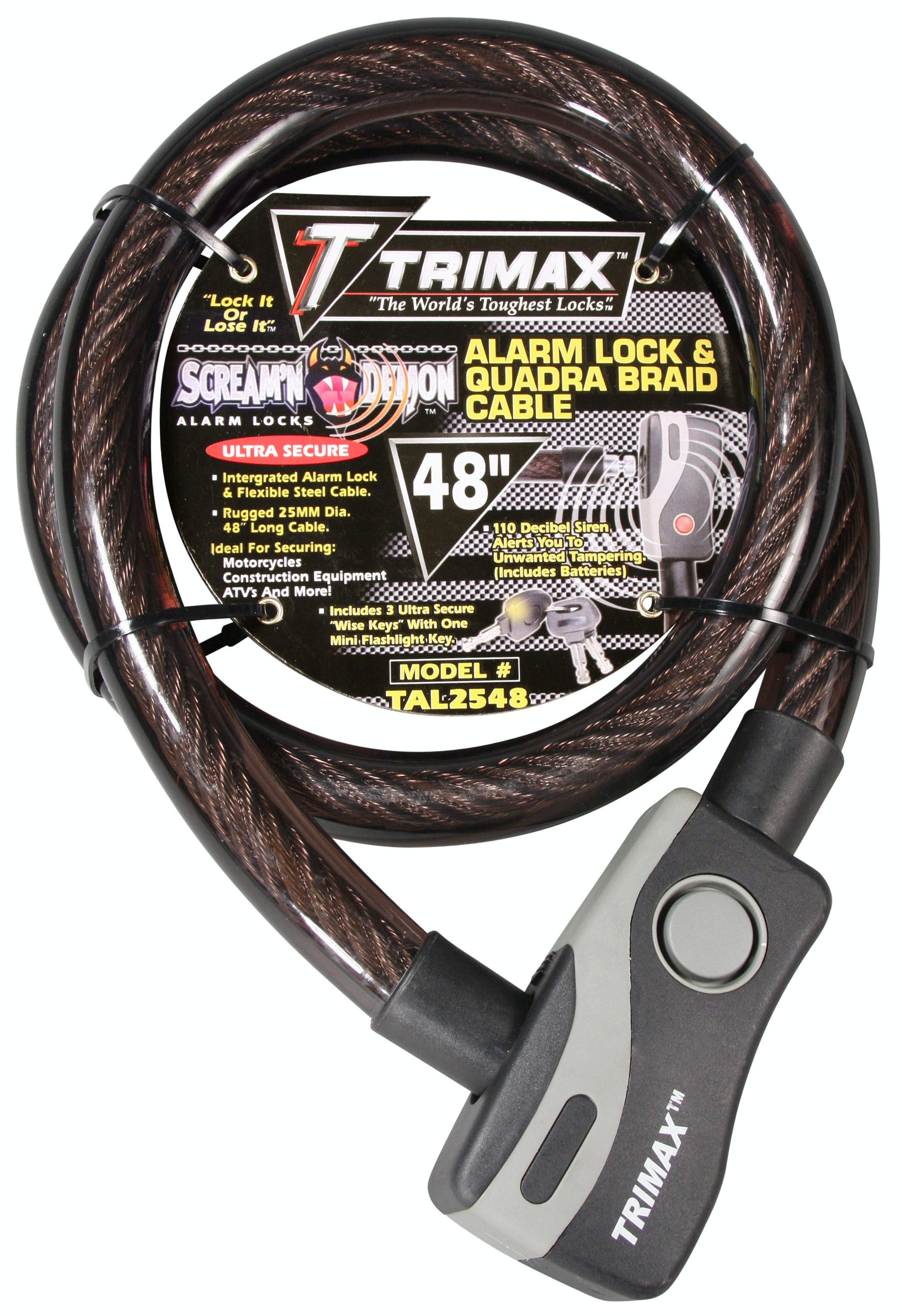 TRIMAX TAL2548 Alarm Lock and Quadra-Braid Cable 25mm Cable X 48 inch Length