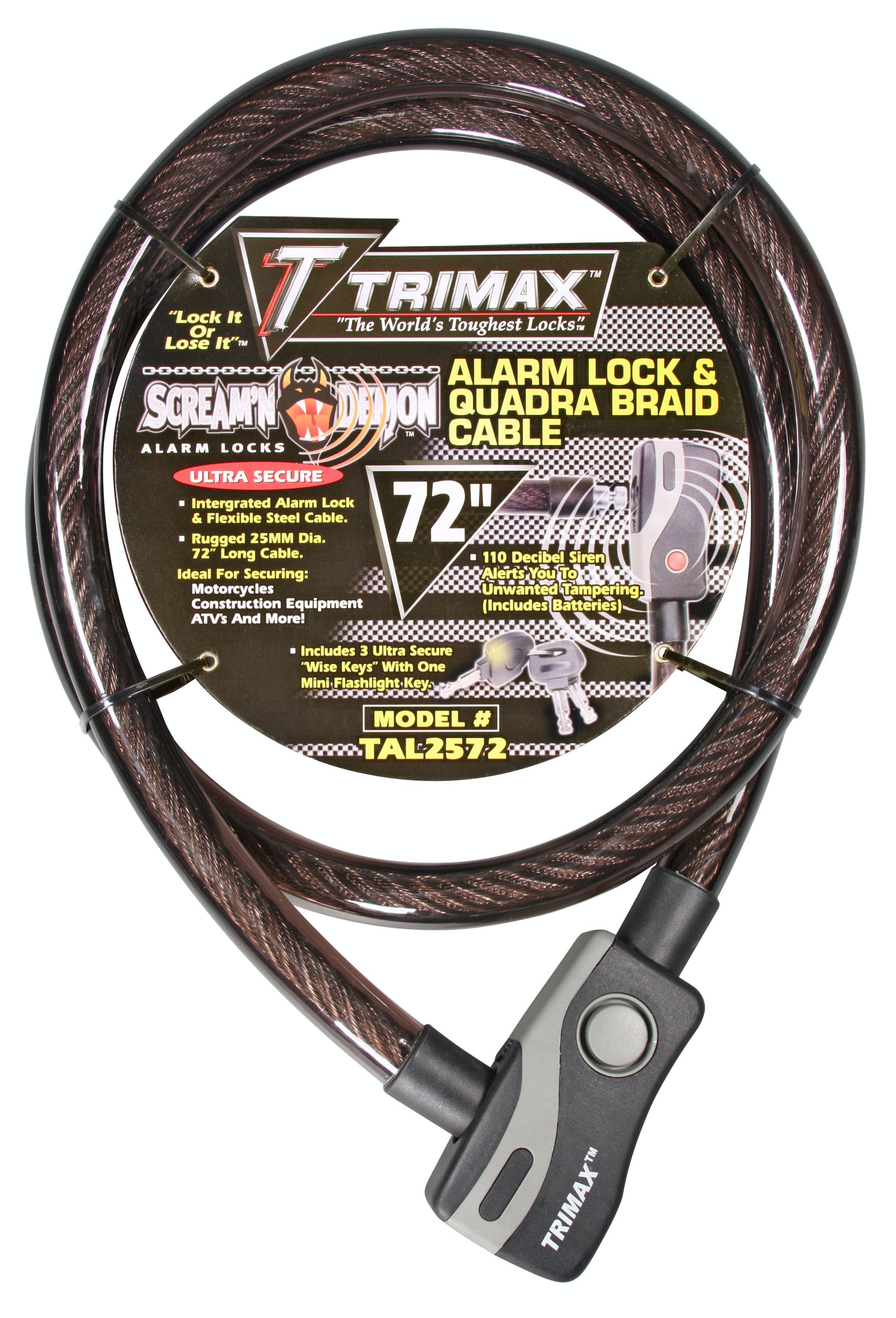 TRIMAX TAL2572 Alarm Lock and Quadra-Braid Cable 25mm Cable X 72 inch Length