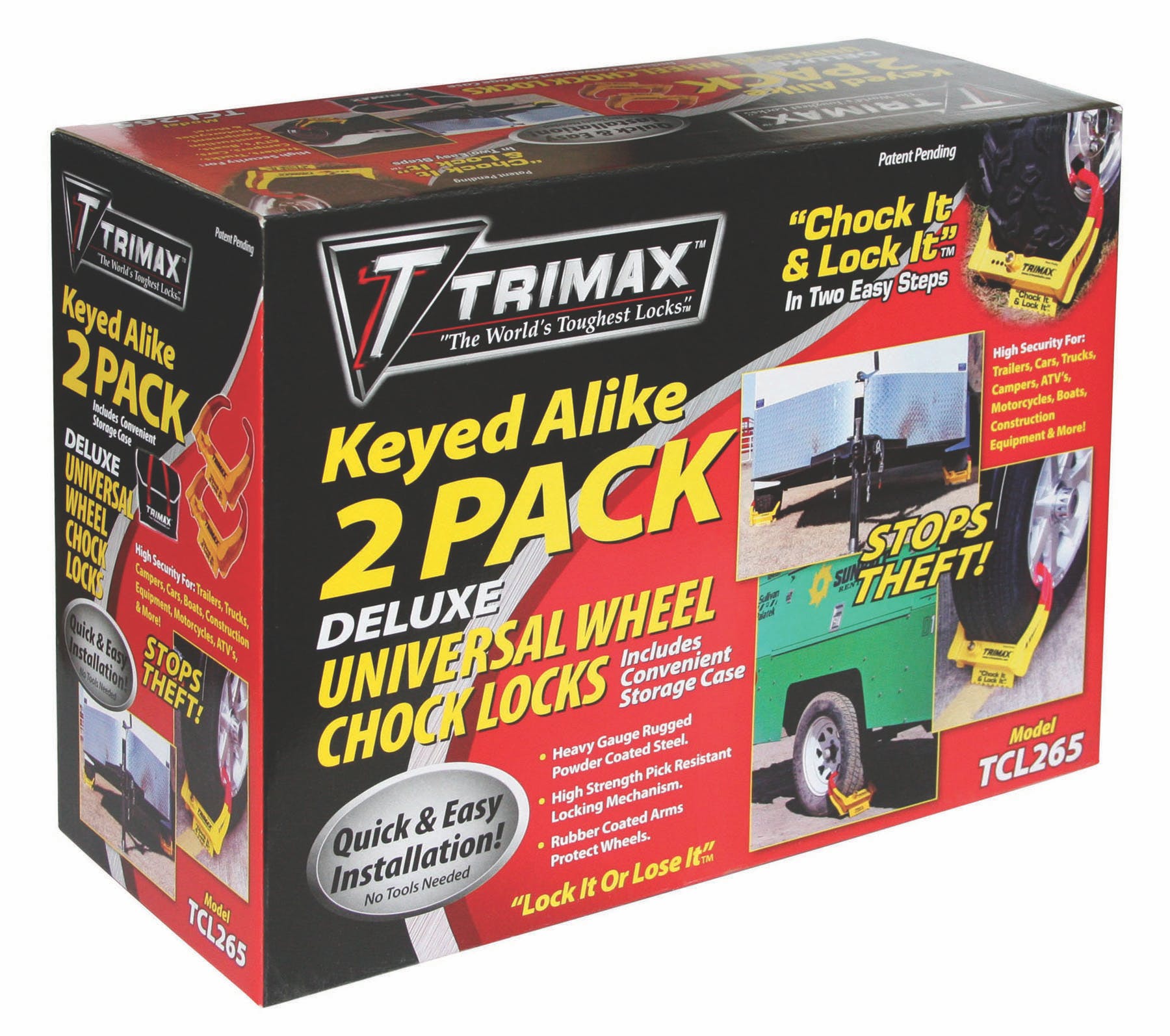 TRIMAX TCL265 Deluxe Wheel Chock Lock Keyed Alike Two Pack-Medium