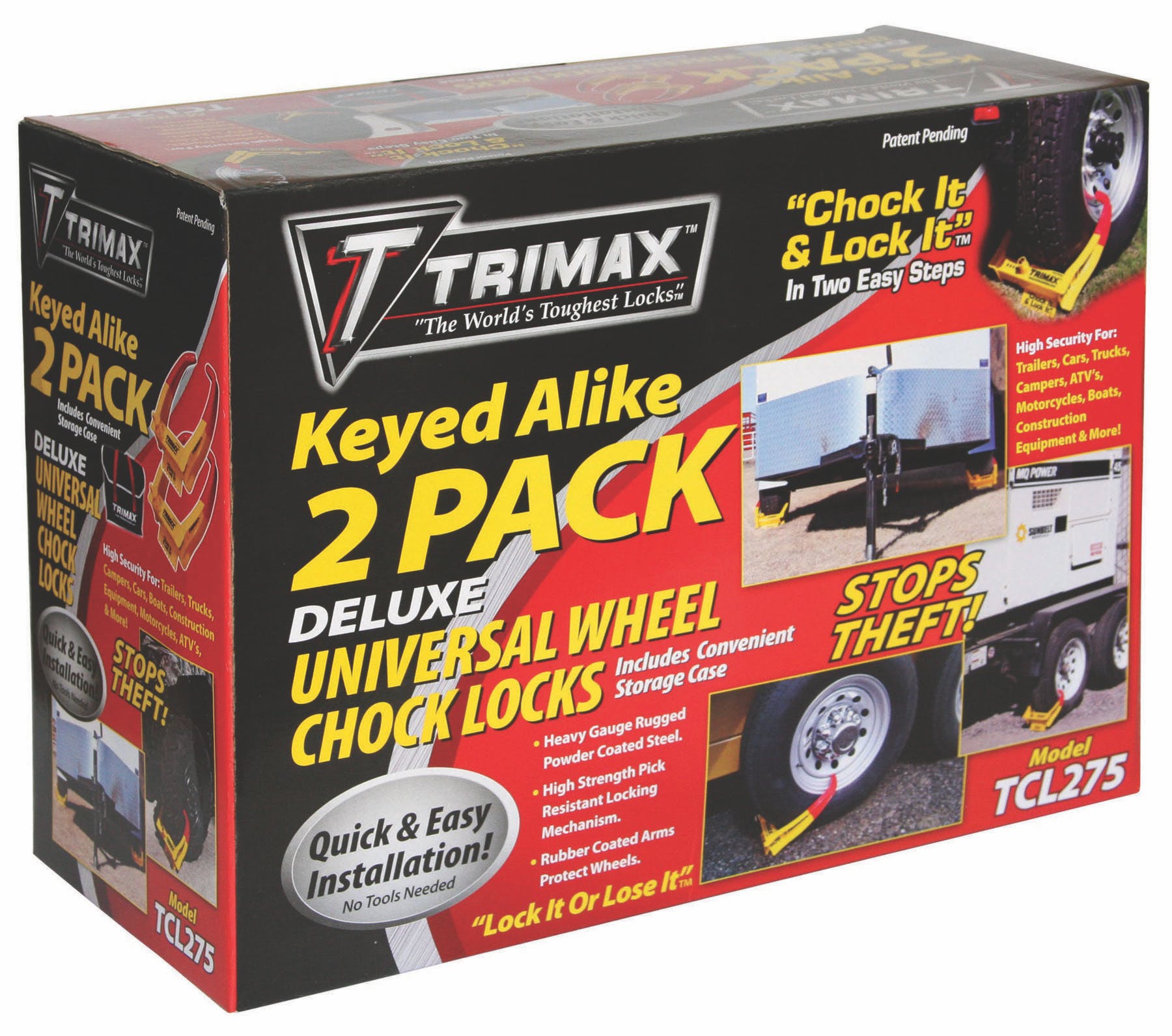 TRIMAX TCL275 Deluxe Wheel Chock Lock Keyed Alike Two Pack-Large