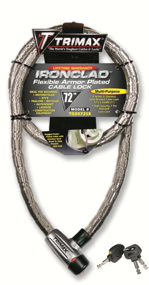 TRIMAX TG3072SX Ironclad High Security Armor Plated Stainless Steel Locking Cable 72 inch X 26