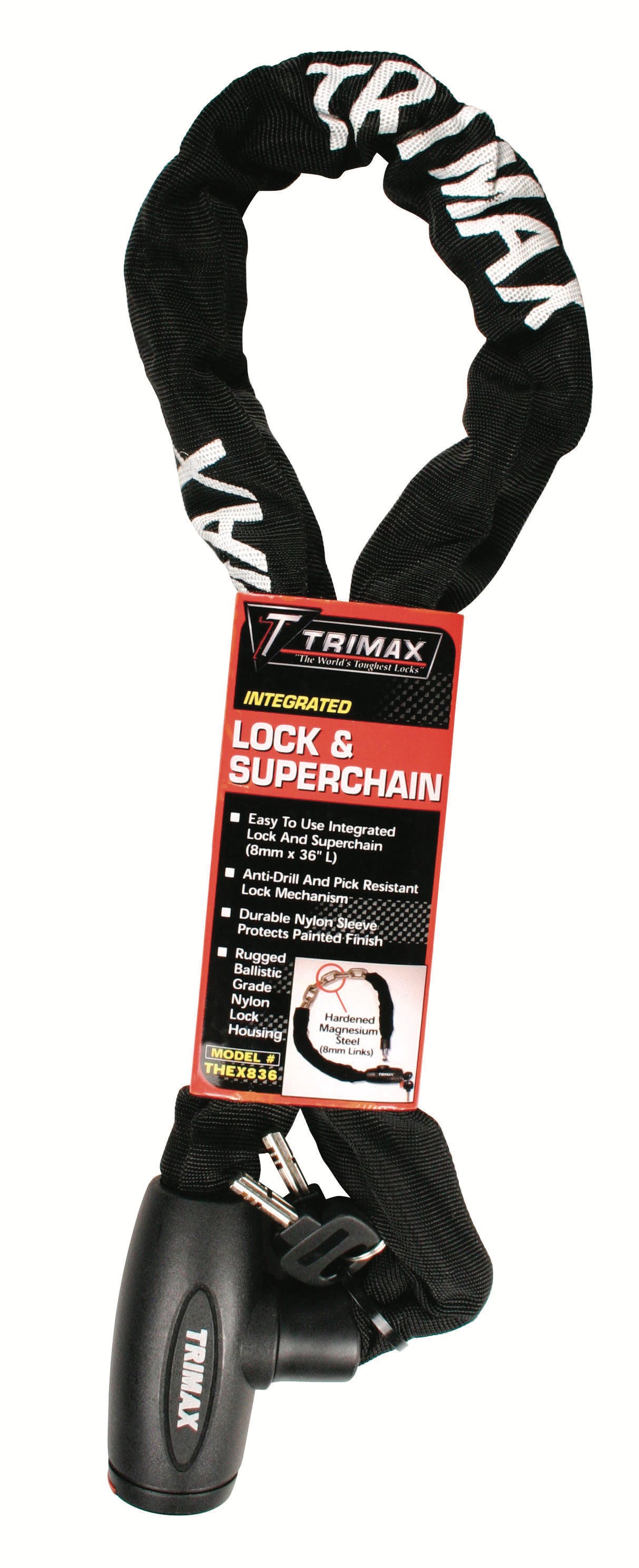 TRIMAX THEX836 Integrated Lock and Super Chain - 8mm Links X 36 inch Long