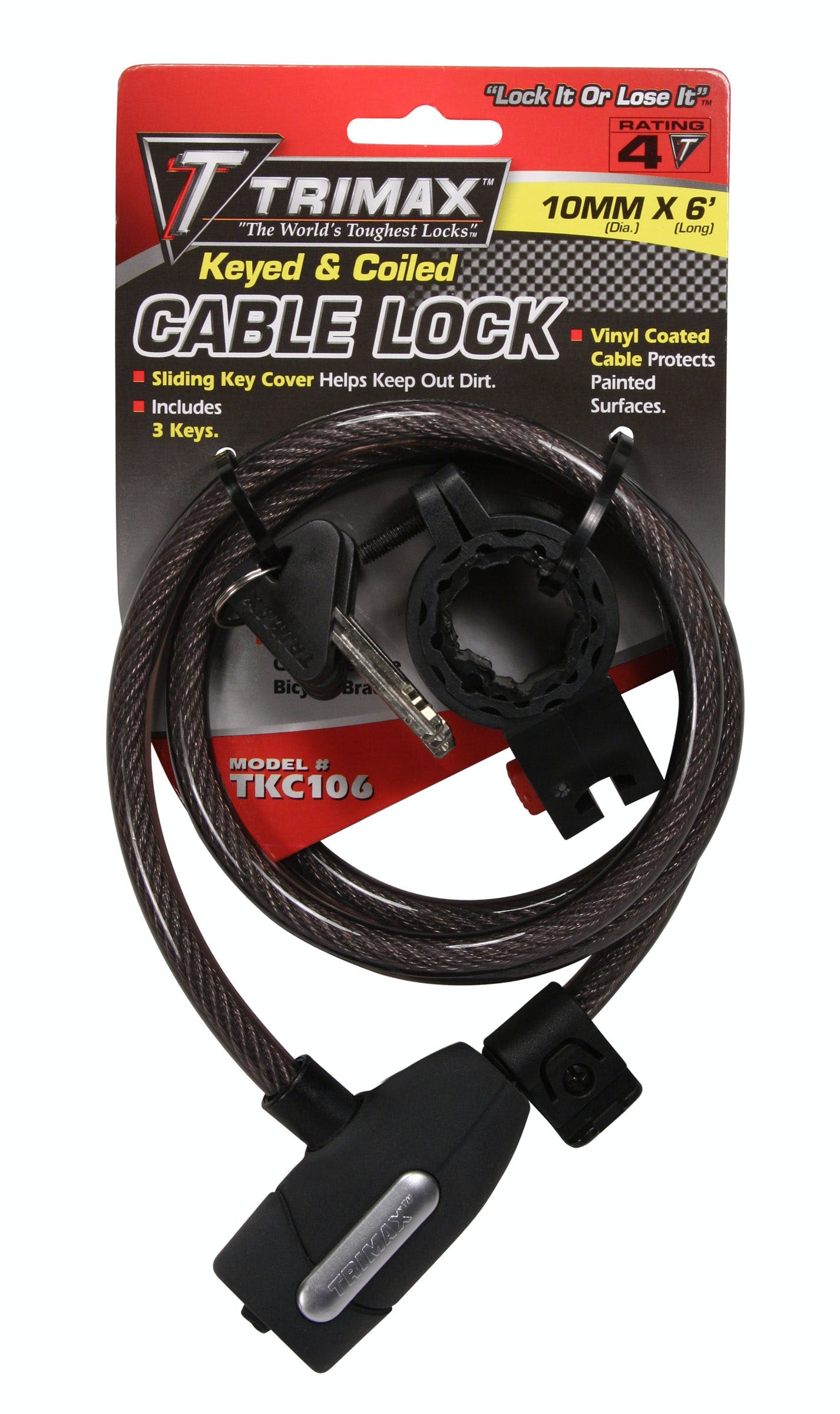 TRIMAX TKC106 Standard Security Cable Lock with Bracket 72 inch X 10mm