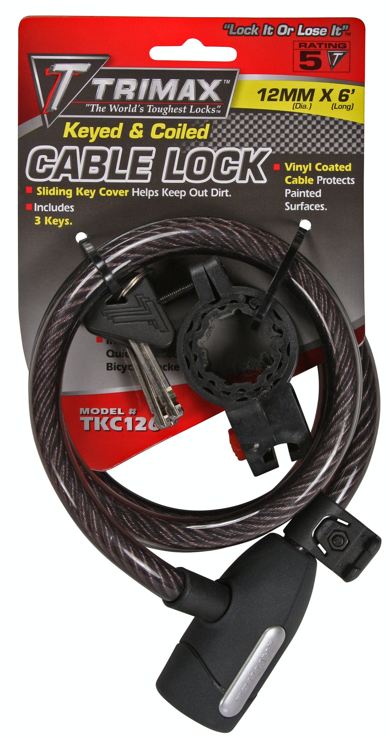 TRIMAX TKC126 High Security Cable Lock with Bracket - Coiled 72 inch X 12mm