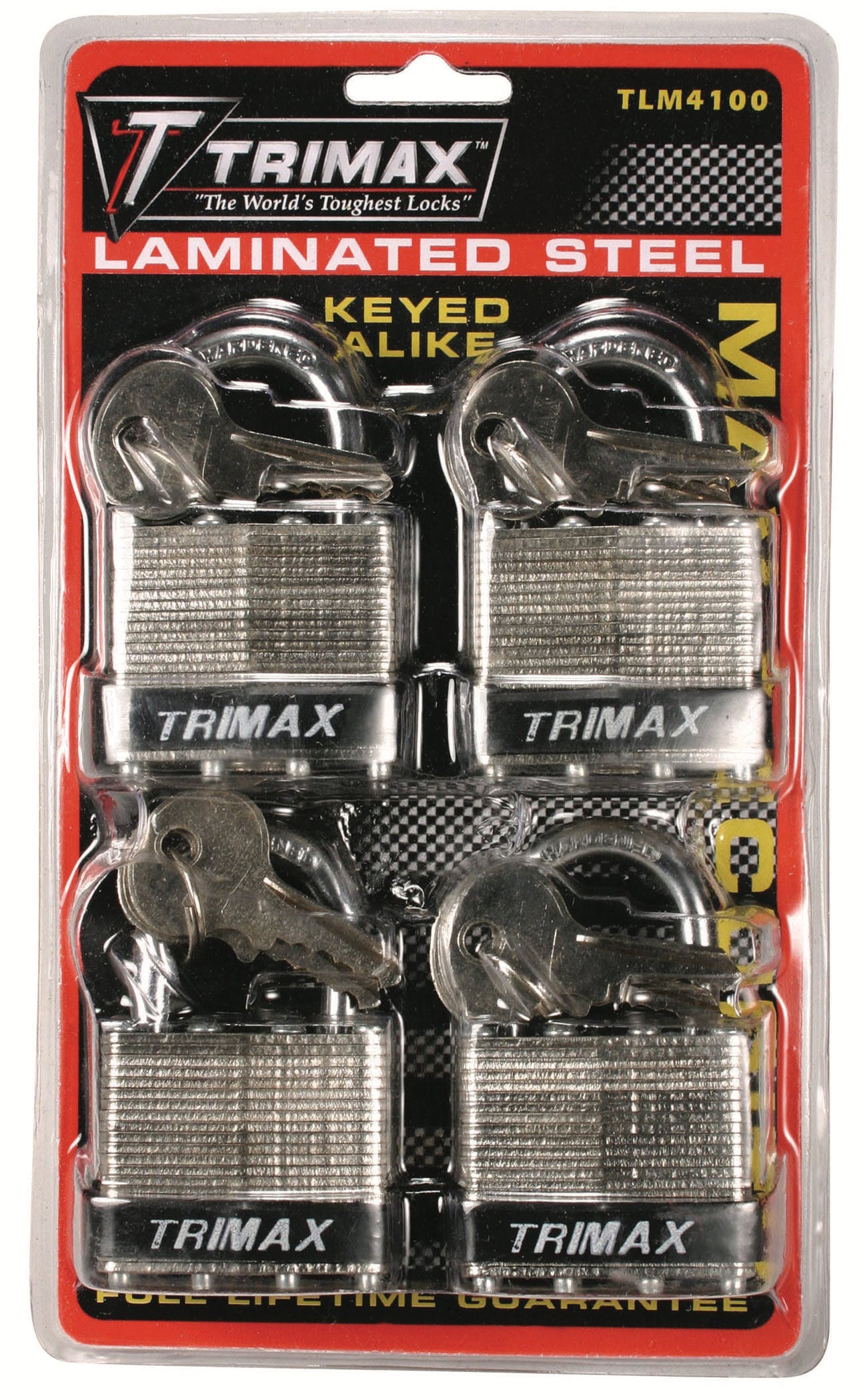 TRIMAX TLM4100 4-Pack Of Keyed Alike Tlm100 Padlocks