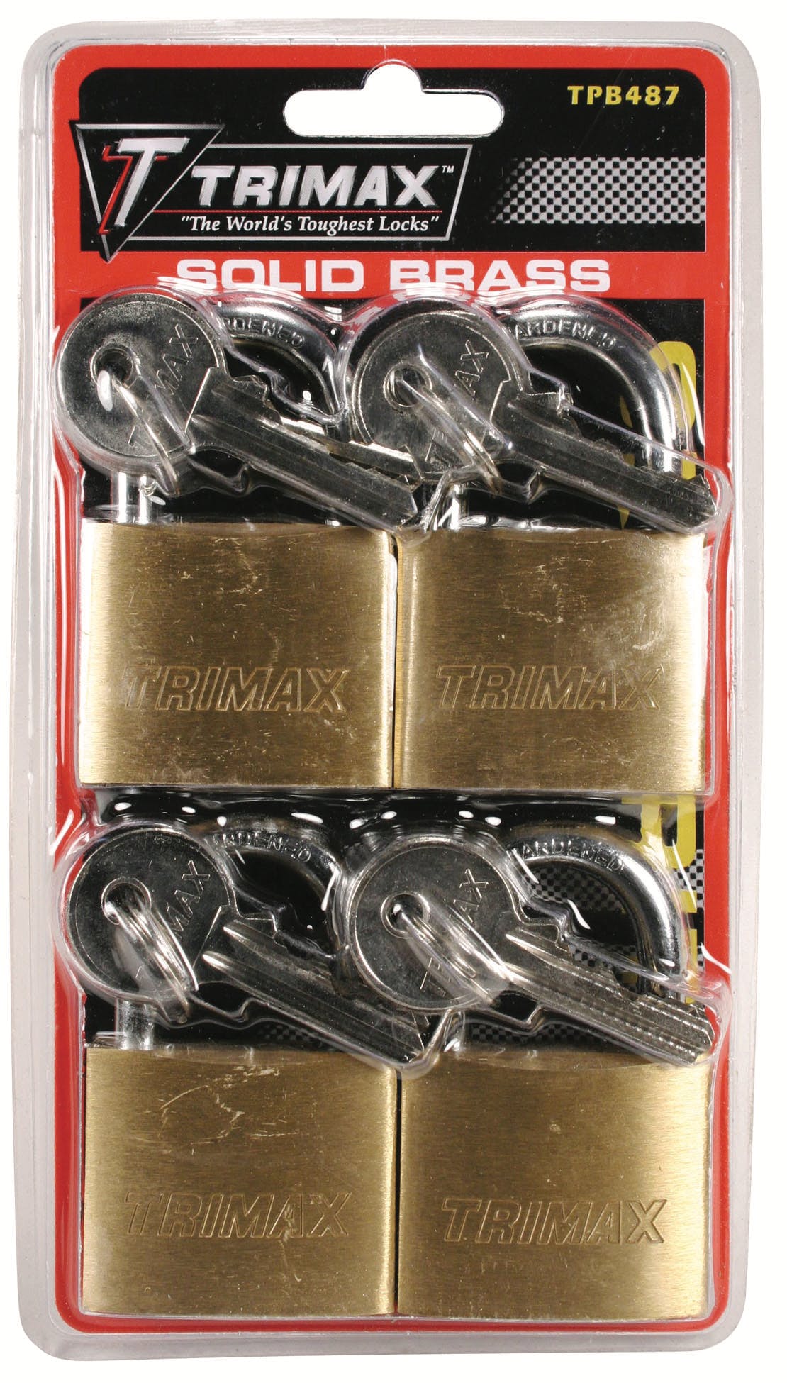 TRIMAX TPB487 4 Pack Keyed-Alike Tpb87 Rugged Dual Locking Solid Brass