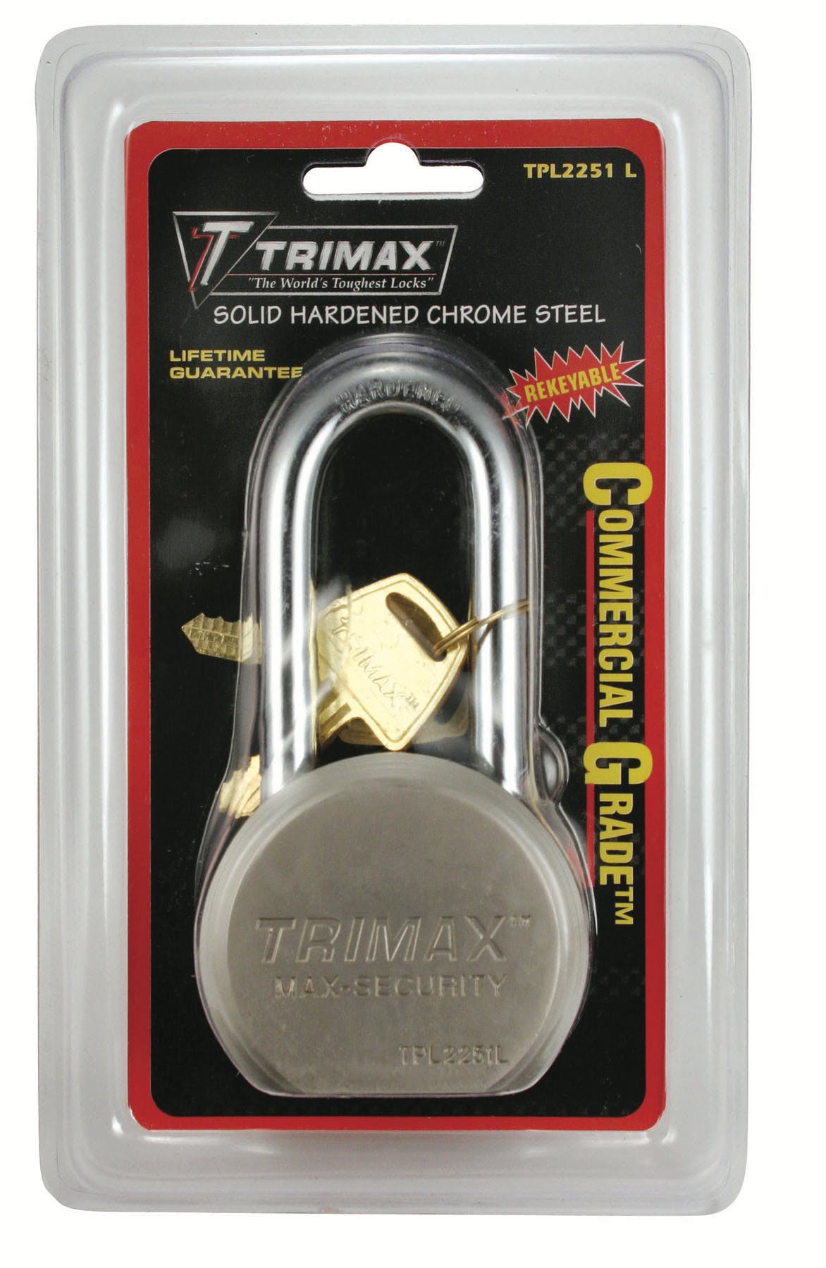 TRIMAX TPL2251L TRIMAX Hardened 64mm Solid Steel Padlock with 2.25 inch X 11mm Dia Shackle (Re-