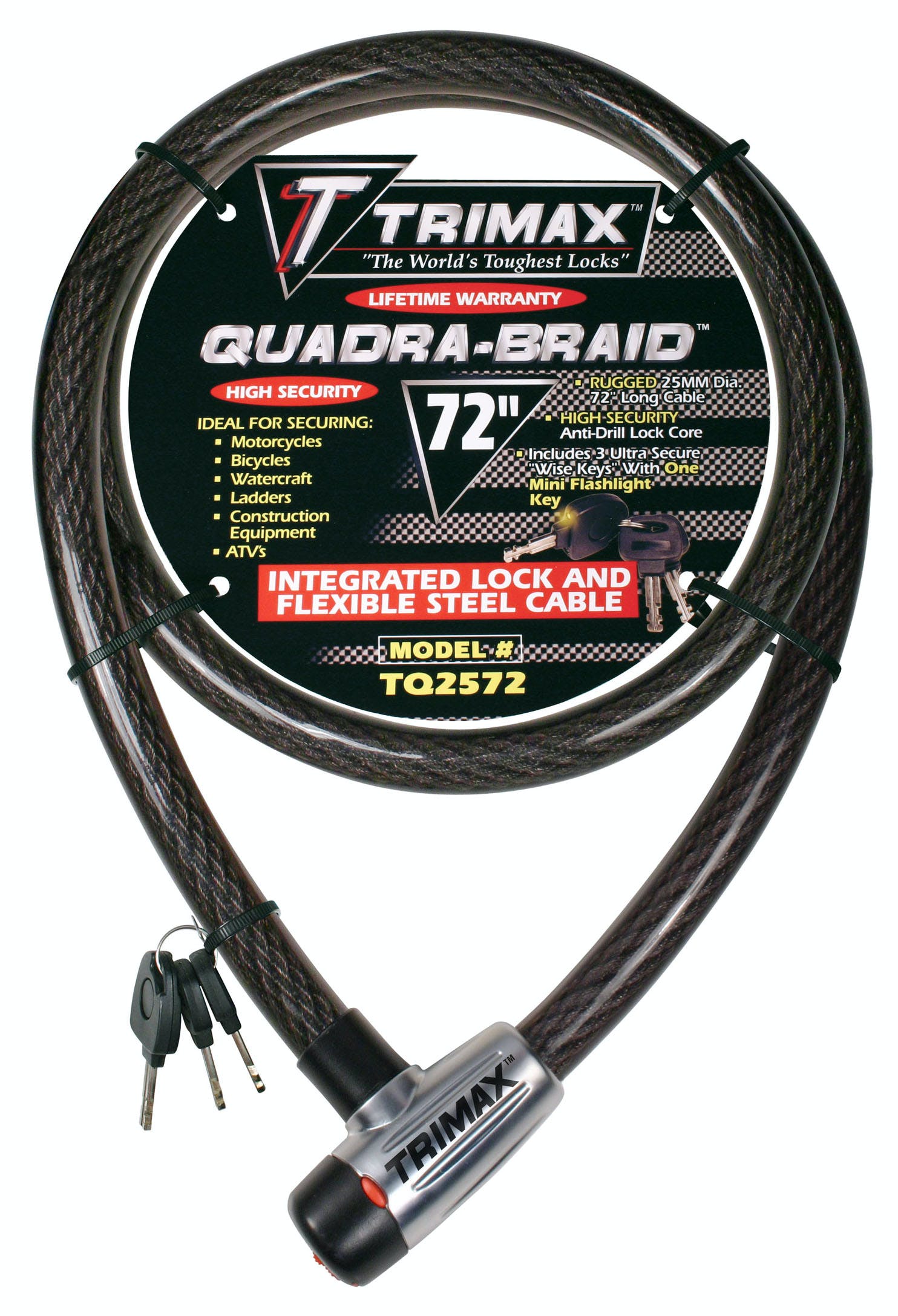 TRIMAX TQ2572 TRIMAFLEX Integrated Keyed Cable Lock 72 inch (L) X 25mm