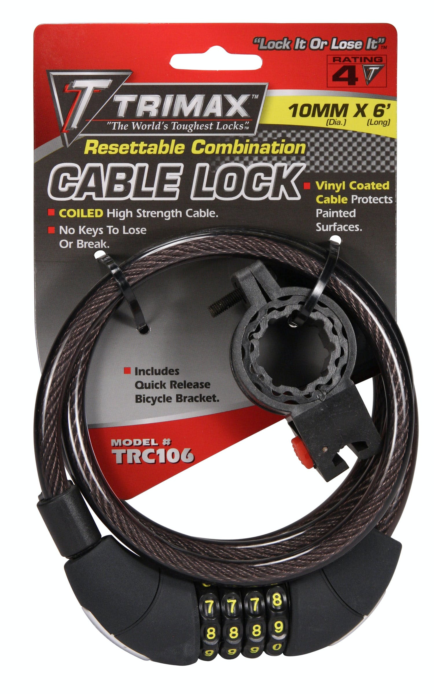TRIMAX TRC106 Medium Security Combo with Bracket- Coiled 6 X 10mm