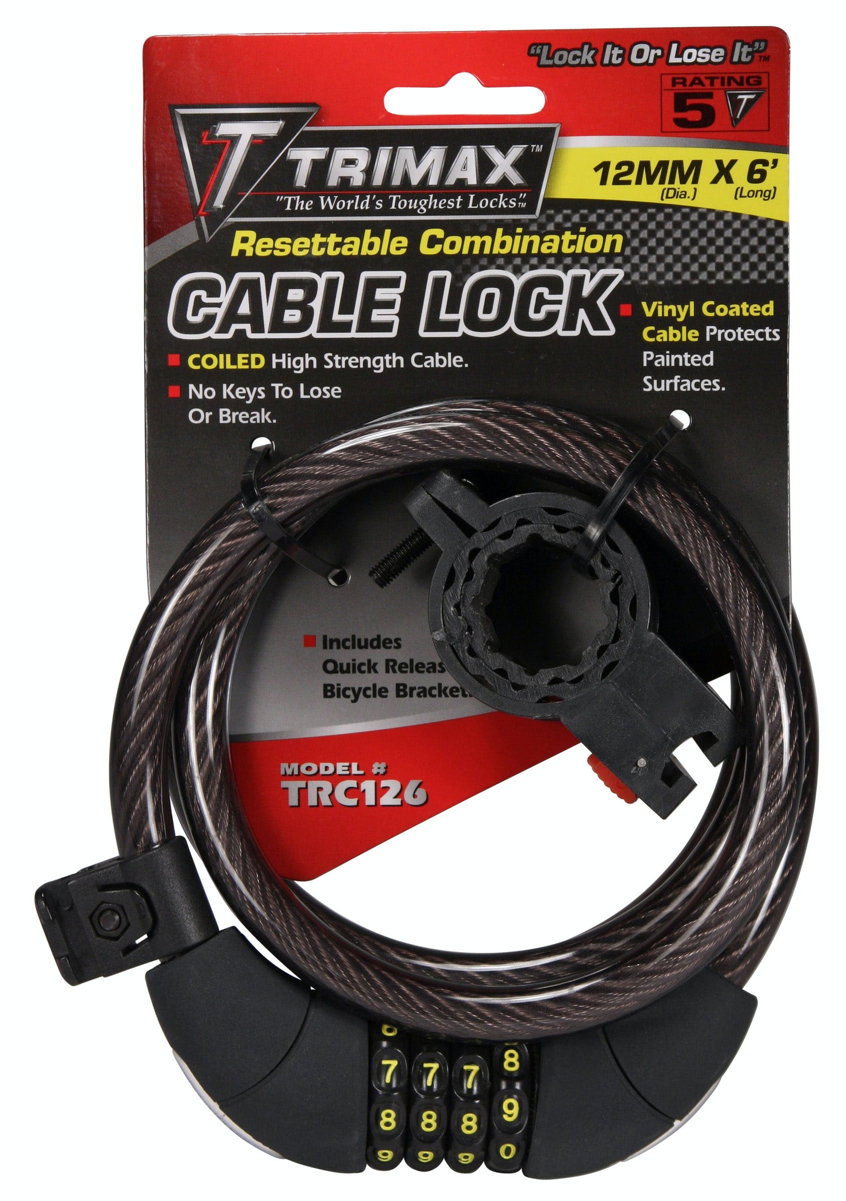 TRIMAX TRC126 Medium Security Resettable Combo with Bracket-Coiled 6 X 12mm