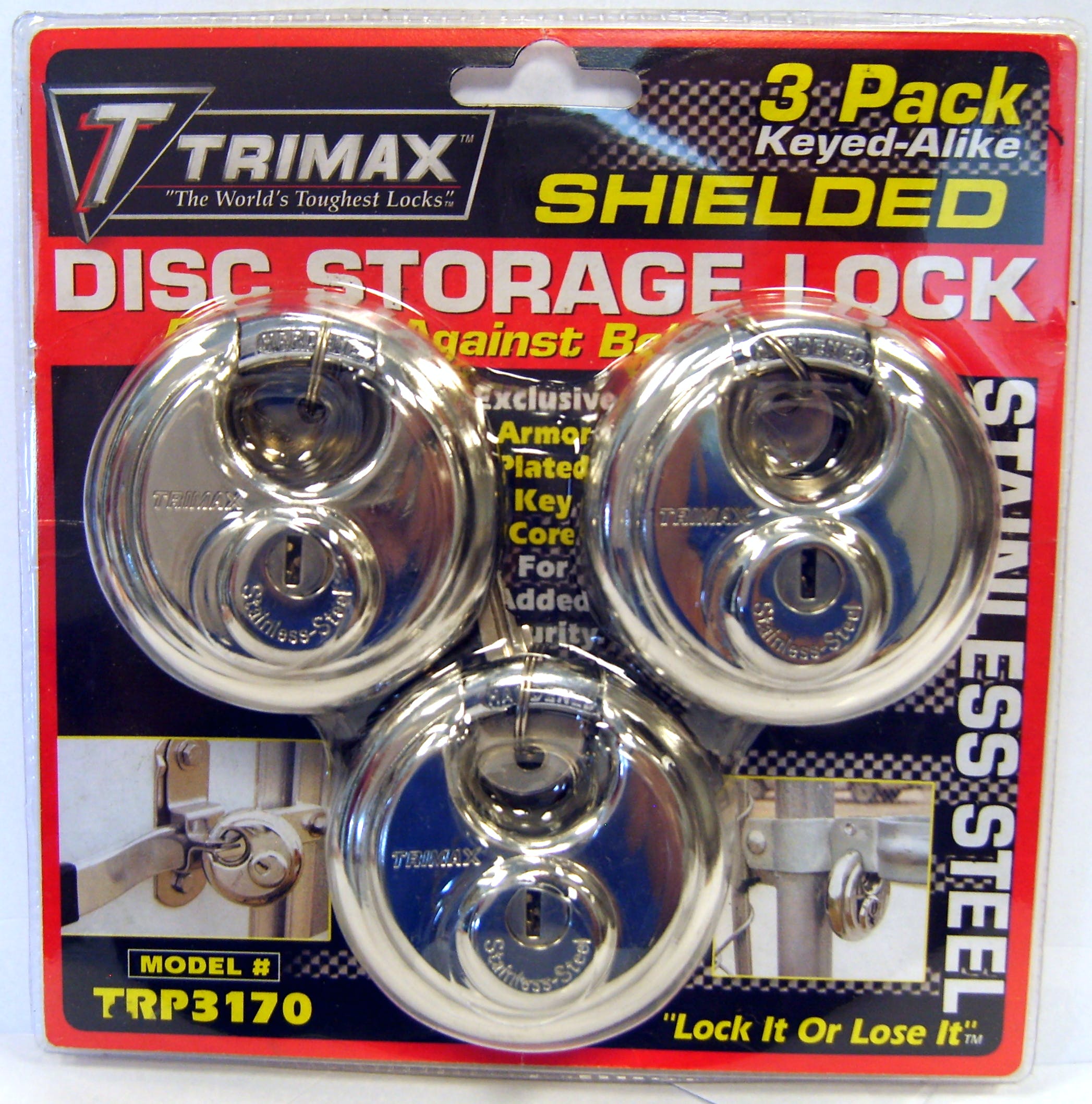 TRIMAX TRP3170 TRIMAX Stainless Steel 70mm Round Padlock with 10mm Shackle 3-Pack Keyed Al