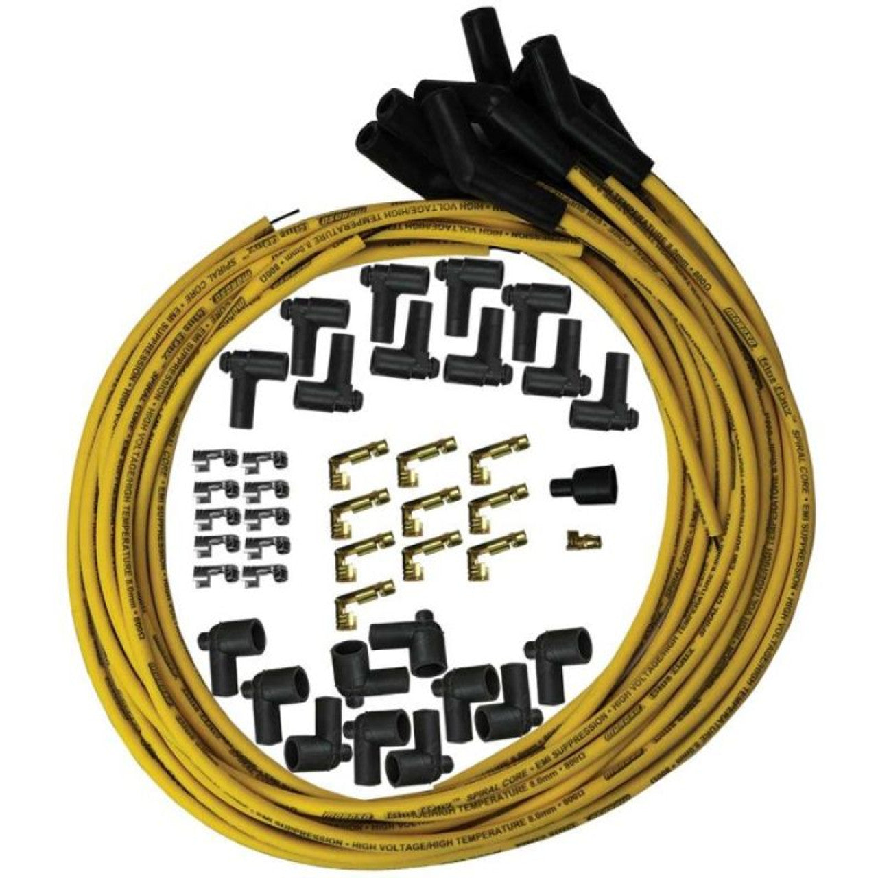 Moroso 73215 Blue Max Universal Spiral Core Wire Set (Yellow/Unsleeved/8-Cyl./135° Boots)