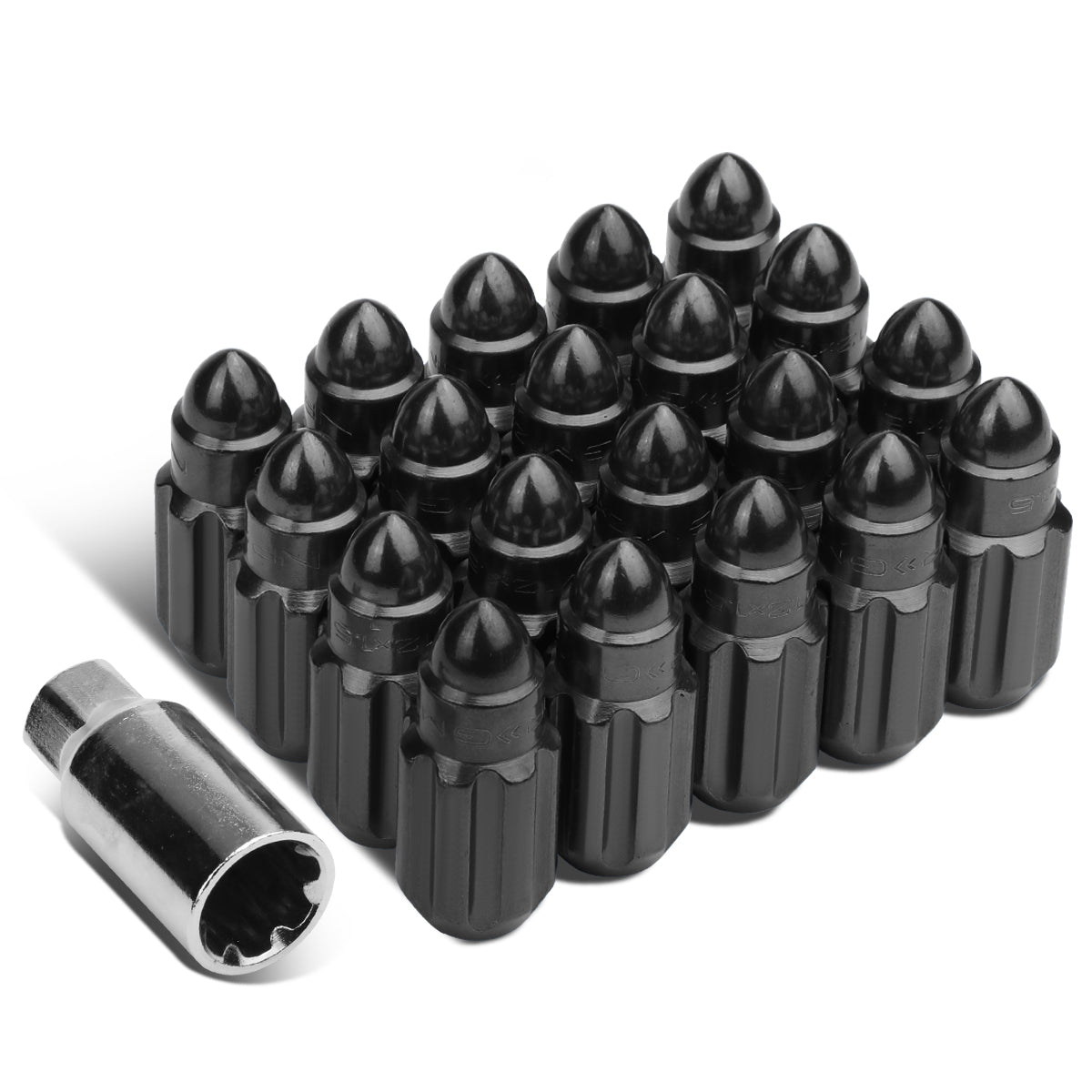 NRG Innovations 500 Series "Steel" Lug Nut Bullet M12x1.25 Set 21 pc - 5 Lug Sets LN-LS510BK-21