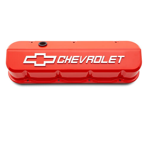 PROFORM 141-871 Engine Valve Covers; Tall; Die-Cast; BB Chevy; Chevy Orange w/ Raised Chevy Logo