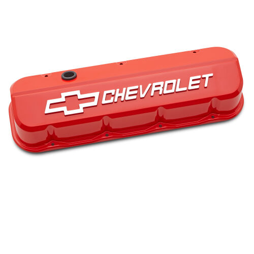 PROFORM 141-871 Engine Valve Covers; Tall; Die-Cast; BB Chevy; Chevy Orange w/ Raised Chevy Logo