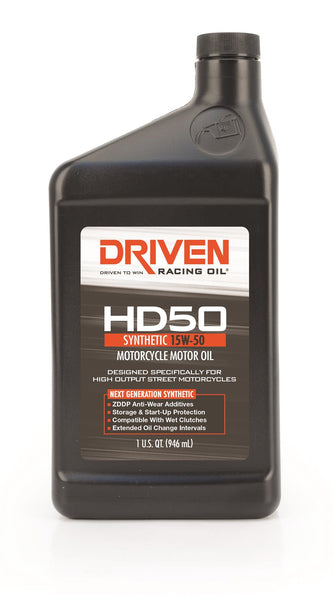 Driven Racing Oil 02706 HD50 15W-50 Synthetic Motorcycle Motor Oil (1 qt. bottle)