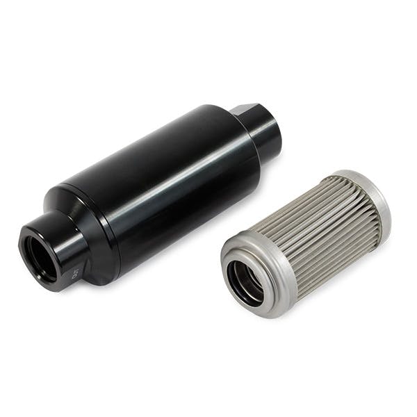 Top Street Performance JM1022BK Aluminum Inline Fuel Filter With 40 Micron Element, ORB-10, Black