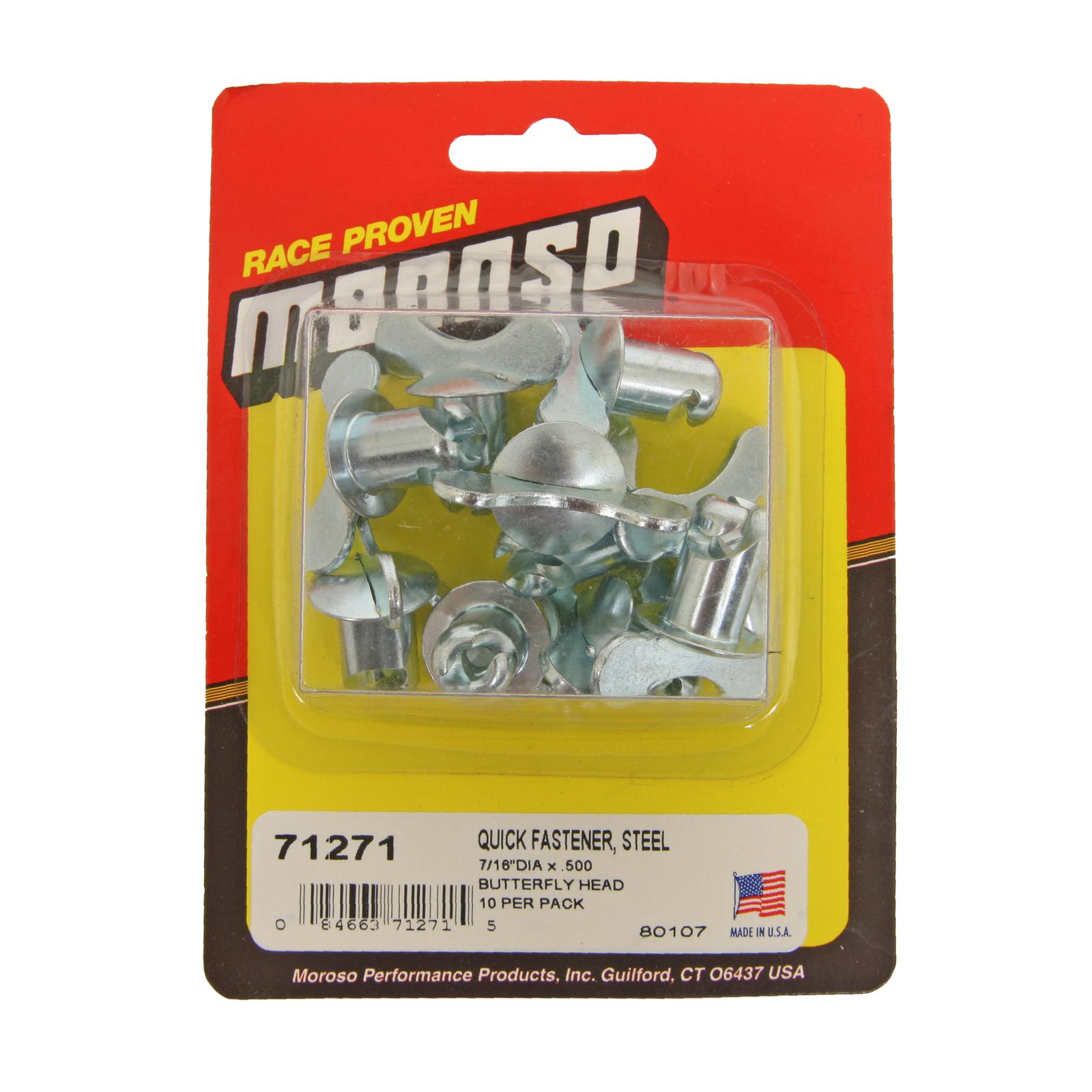 Moroso 71271 7/16 Butterfly-Head Quick Fasteners (Steel/.500-Medium/10pk)