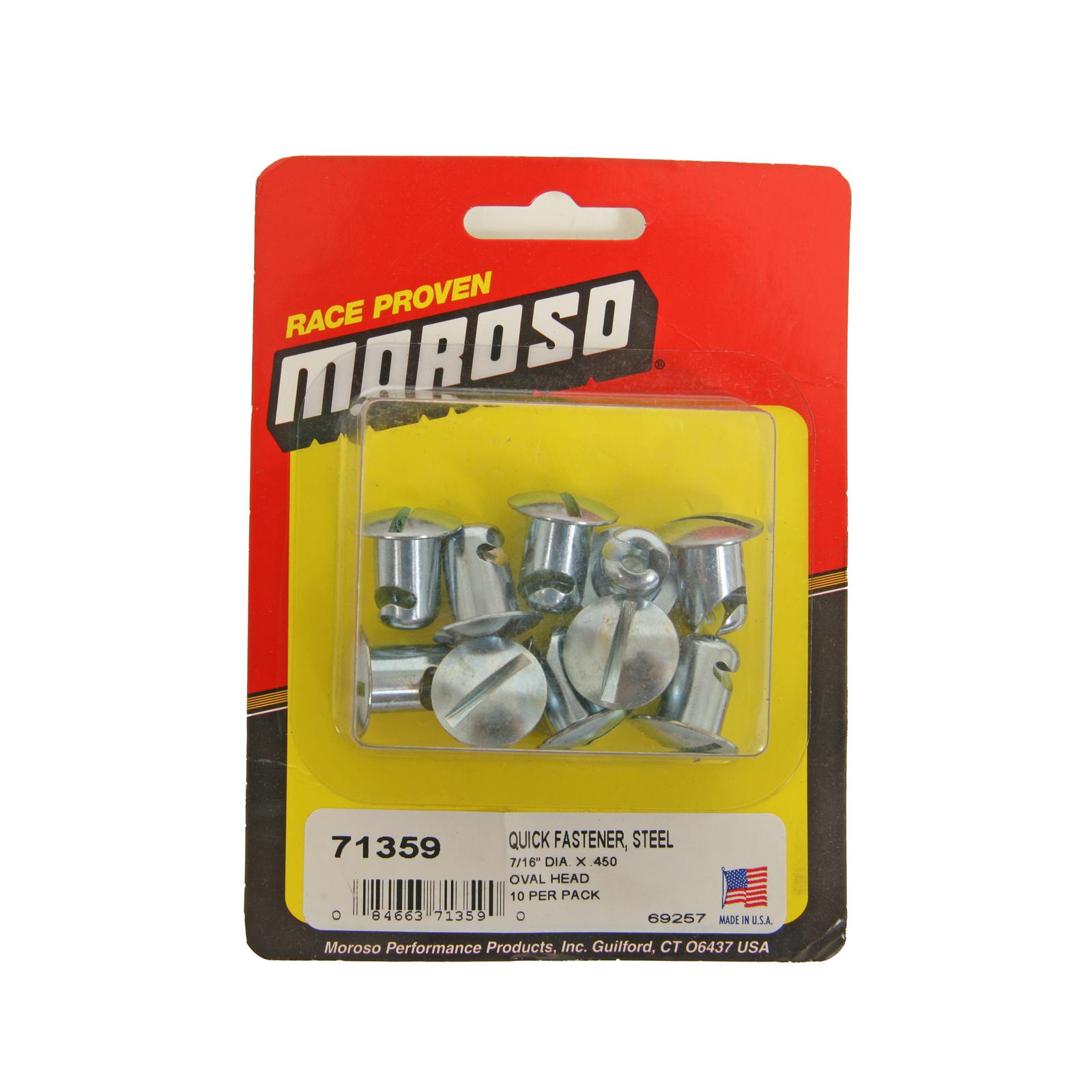 Moroso 71359 7/16 Slotted Oval-Head Quick Fasteners (Steel/.450-Short/10pk)