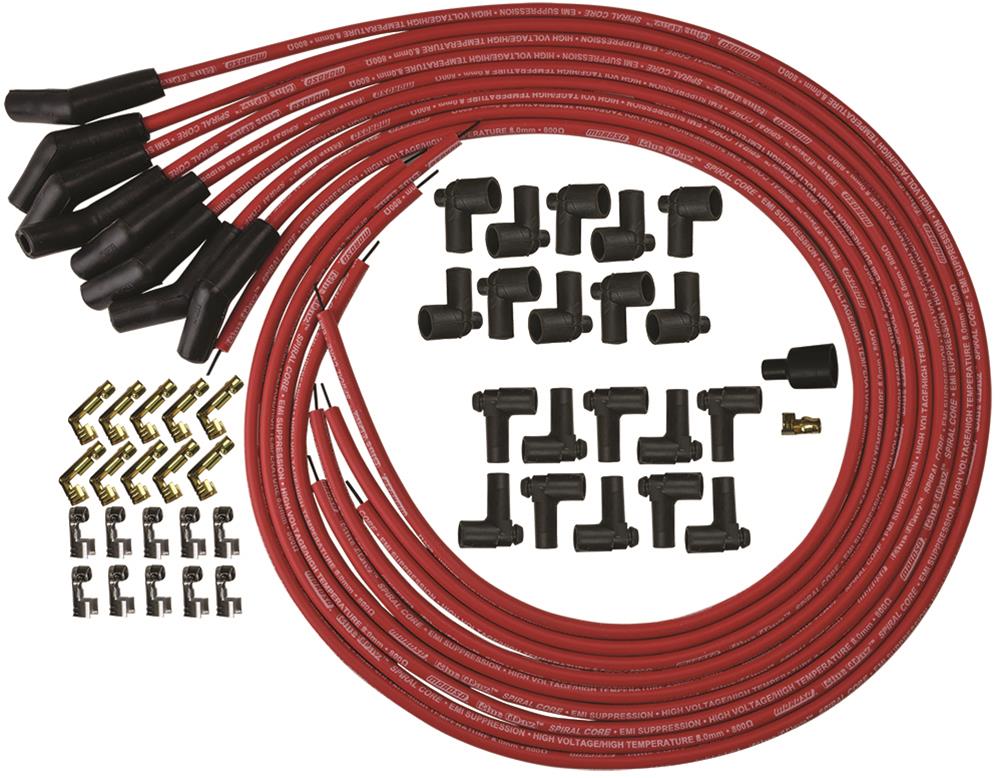 Moroso 73214 Blue Max Universal Spiral Core Wire Set (Red/Unsleeved/8-Cyl./135° Boots)