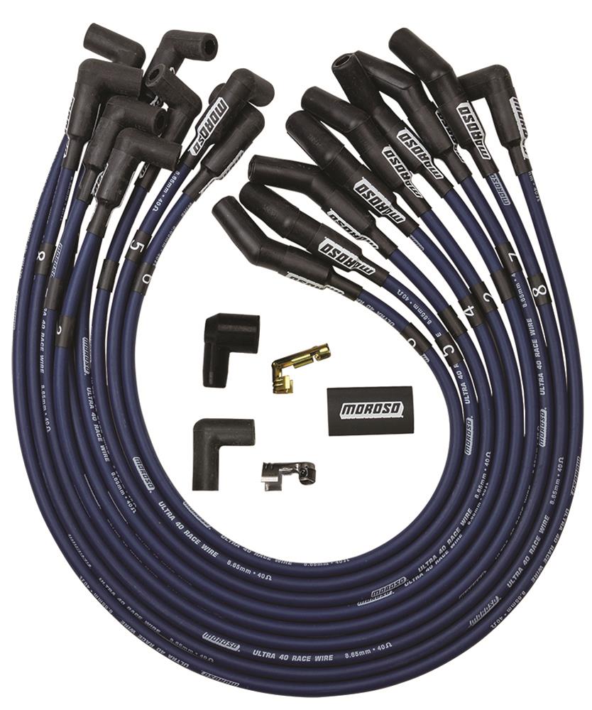 Moroso 73673 Ultra 40 Blue Custom Wire Set (Unsleeved, Ford 351W, HEI)