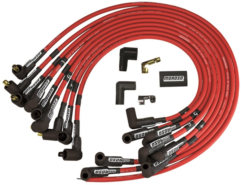 Moroso 73683 Ultra 40 Red Custom Wire Set (Unsleeved, SBC, Over VC/Non-HEI)